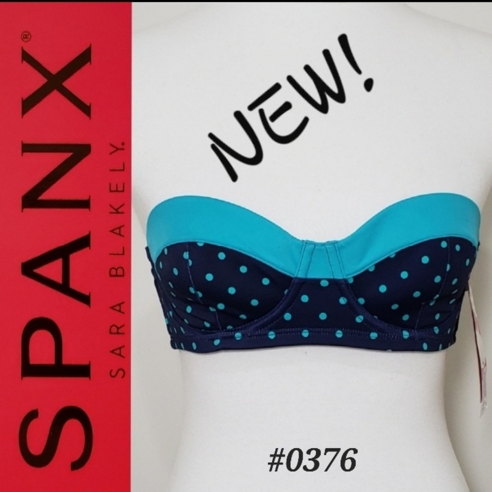 💲FINAL💲NWT>>>SPANX blue/aqua strapless bikini top Sz 6🤍